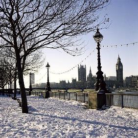 Big Ben, Westminster Abbey and Houses of Parliament in the Snow