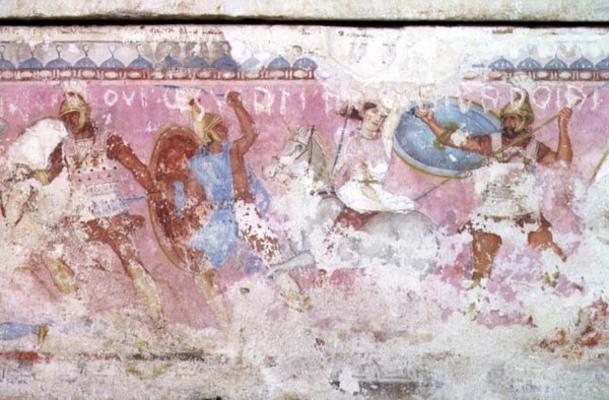 Battle between Greeks and Amazons, detail from the side of the sarcophagus of the Amazons, Tarquinia von 