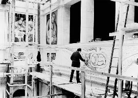 Diego Rivera painting the East Wall of 'Detroit Industry'