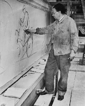 Diego Rivera working Detroit Industry Murals 1932