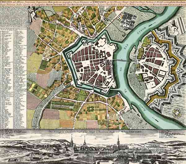 Dresden, Stadtplan um 1720 von 
