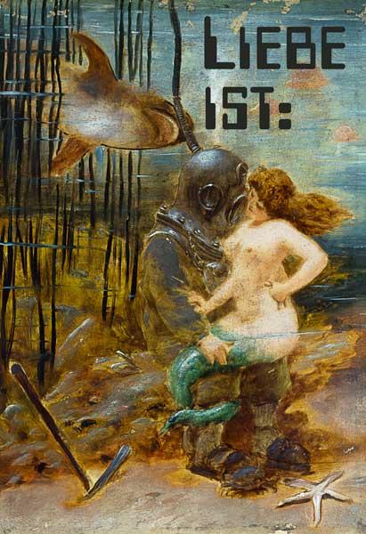 Deep Sea Diver with a Mermaid and a Shark mit Worten