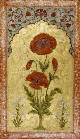 Double Sided Miniature Depicting A Single Stem Of Poppy Blossoms On Gold Ground