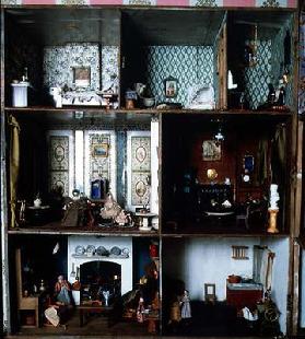 Doll's house showing original wallpapers and furnishings 1884