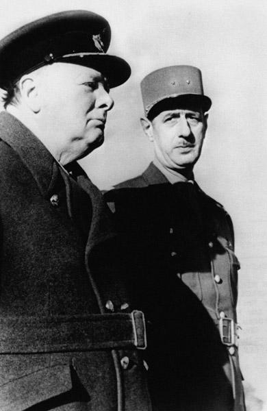 English Prime Minister Churchill and leader of French Resistance and Free France General de Gaulle m 1944