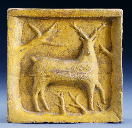 Glazed Earthenware Brick, With A Molded Decoration In The Form Of A Deer And Branches von 