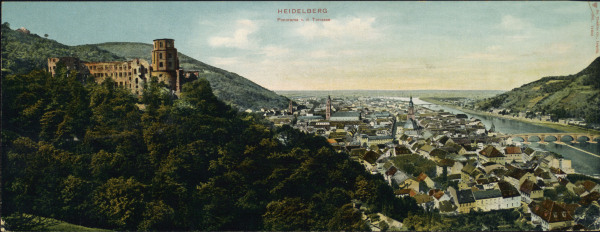 Heidelberg, Panorama / Postkarte 1901 von 
