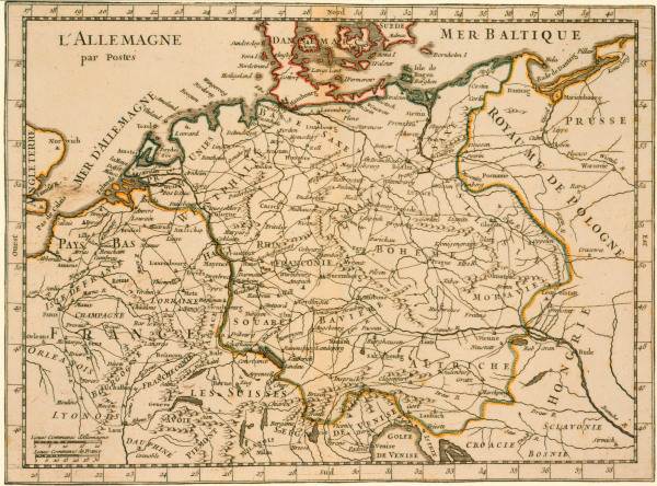 Karte der Postwege durch Dtl., um 1750 von 