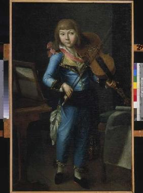 Kleiner Geigenspieler in blauem Gewand 1790-er Ja