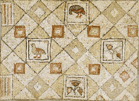 Late Roman, Large Geometric Mosaic Panel With Birds And Flowers von 