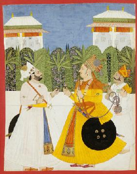 Maharaja Bhim Singh Receiving Maharaja Shiv Singh Nagaur, Circa 1750