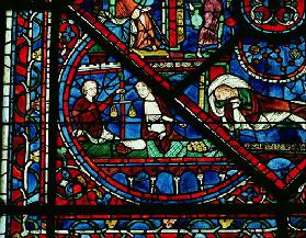 Money Changers in the Temple, detail from a window, 13th century (stained glass) 16th