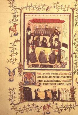 Nouv Lat 3093 f.104 Monks taking prayers by the Parement Master and his workshop, French von 