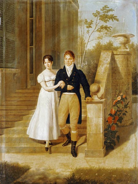 Portrait Of A Lady And A Gentleman On The Steps Of A Chateau von 