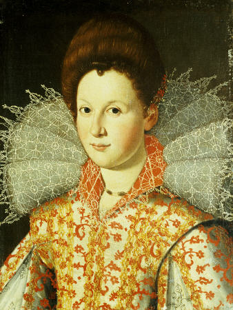 Portrait Of A Lady, Bust Length, Wearing An Embroidered Dress With Lace Ruff Collar von 