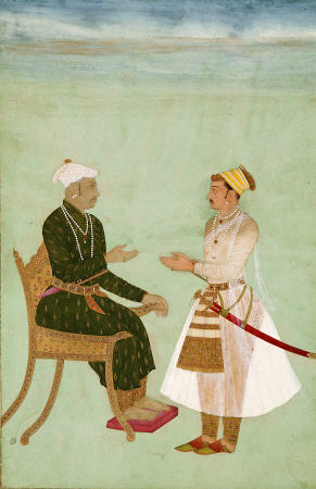 Portrait Of Marharja Jai Singh Of Amber (Ruled 1625-1667), Receiving His Son Ram Singh von 
