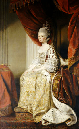 Portrait Of Queen Charlotte (1744-1818), Wife Of King George III, Full Length, Seated In Robes Of St von 