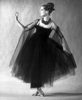 Presentation of fashion by Jacques Heim, Paris : black tulle evening dress February 2