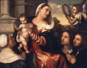 Palma Vecchio, Maria mit Kind u.Stiftern