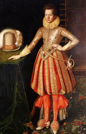 Portrait Of A Gentleman, Full Length, In A Doublet Embroidered With Flower Motif, Lace Ruff And Cuff