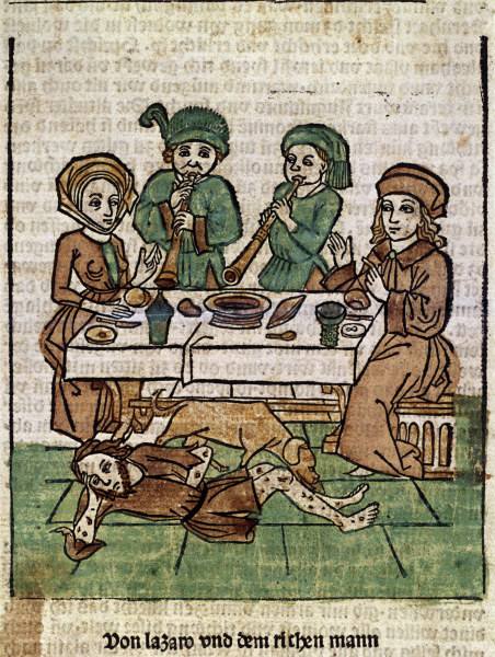Rich man & poor Lazarus / Woodcut / 1485 von 