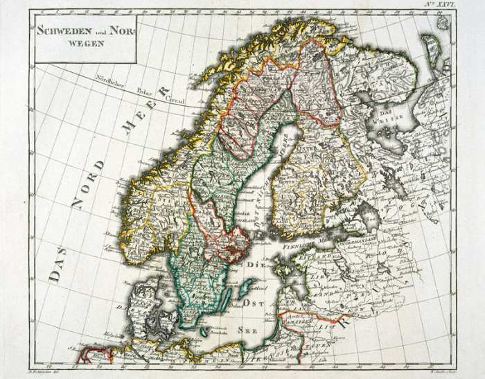 Skandinavien, Landkarte um 1795 von 