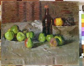 Stillleben mit Äpfeln und Flasche Um 1905