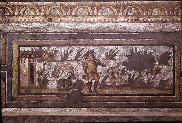 Scene of a goatherd with his goats, detail of the border from a mosaic pavement depicting the season von 