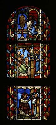 Scenes from the legend of St. Nicholas and the Temptation of Christ, c.1200 (stained glass) von 