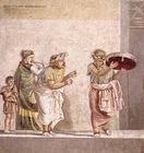 Strolling masked musicians, scene from a comedy play by Dioskourides of Samos (2nd century BC), foun 15th