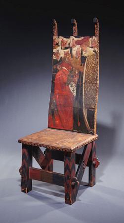 ''The Arming Of A Knight'', A Painted Deal Chair Designed By William Morris, Painted By Dante Gabrie