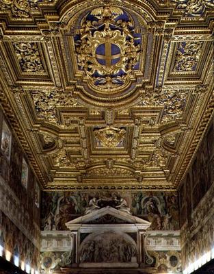 The 'Sala Regia' (Royal Hall) detail of the gilt stuccoed ceiling with frescos by Agostino Tassi (c. von 