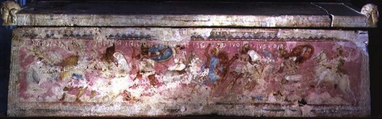 The sarcophagus of the Amazons, decorated with scenes of fighting between Greeks and Amazons, from T von 
