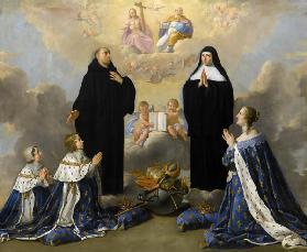 Anna von Österreich mit Kinder vor heiligen Dreifaltigkeit mit heiligen Benedikt und Scholastika 1646