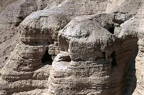 View of the Qumran Caves, where the Dead Sea Scrolls were discovered in 1947 Qumran, Israel