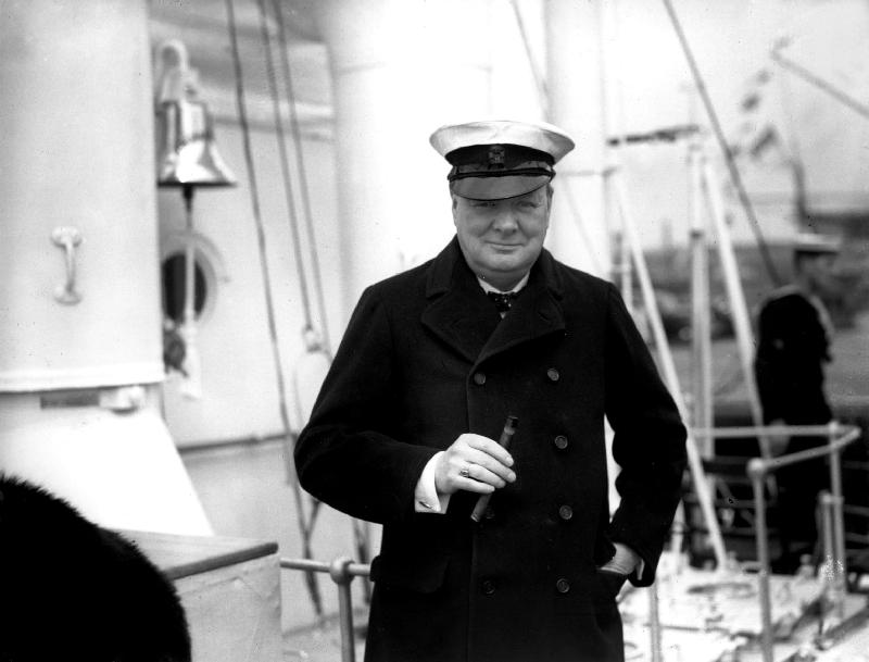 Winston Churchill receives royal fleet at Spithead on board HMS von 