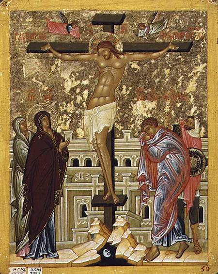 The Crucifixion of Our Lord, Russian icon from the Cathedral of St. Sophia von Novgorod School