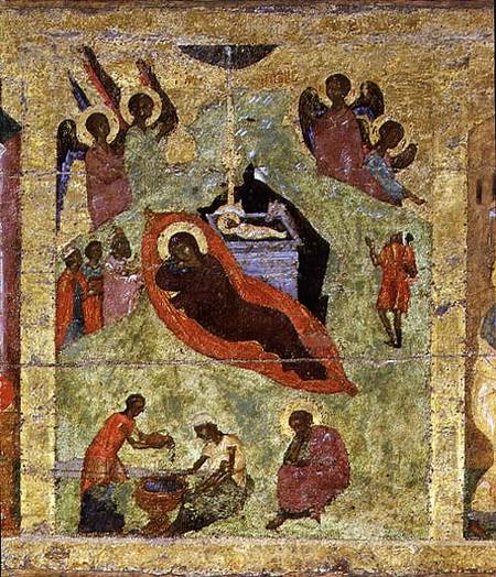The Nativity of Our Lord, Russian icon from the iconostasis in the Cathedral of St. Sophia von Novgorod School
