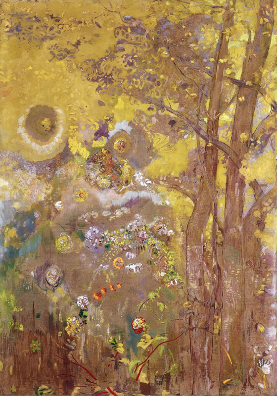 Bäume auf einem gelben Hintergrund von Odilon Redon