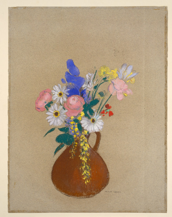 Blumenstrauß in brauner Tonvase von Odilon Redon