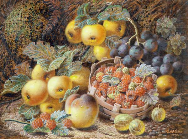 Still Life of Apples, Grapes, Raspberries, Gooseberries and Peach von Oliver Clare