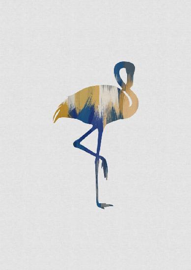 Blauer und gelber Flamingo