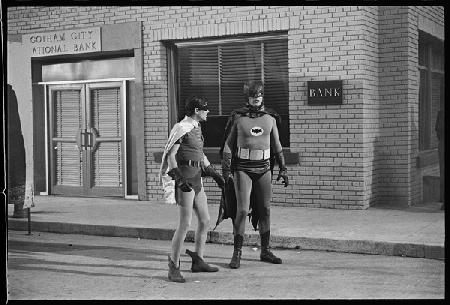 Batman and Robin on set of the TV series 1966