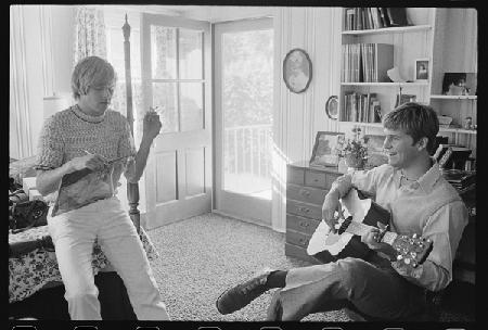 Brothers Beau Bridges and Jeff Bridges writing a song 1969
