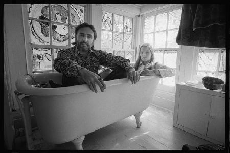 Dennis Hopper and wife Michelle Phillips in a bathtub in New Mexico 1970
