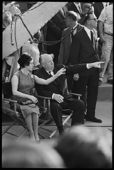 Princess Margaret and Alfred Hitchcock on the set of Torn Curtain 1966
