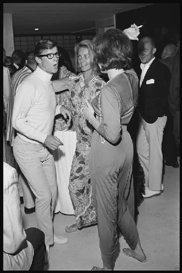 Roddy McDowall, Lauren Bacall, and Shirley MacLaine at a Malibu house party 1965