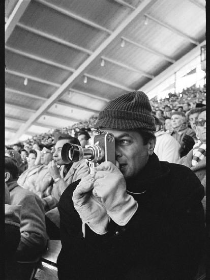 Tony Curtis with Leica camera at the Winter Olympics, Squaw Valley, California 1960