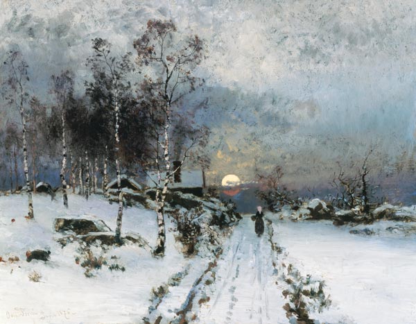 Winterabend mit Spaziergängerin von Oscar Törna