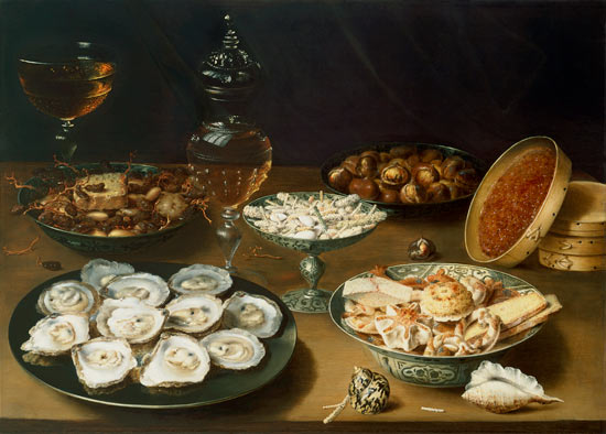 Still life with oysters, sweetmeats and roasted chestnuts von Osias Beert I.